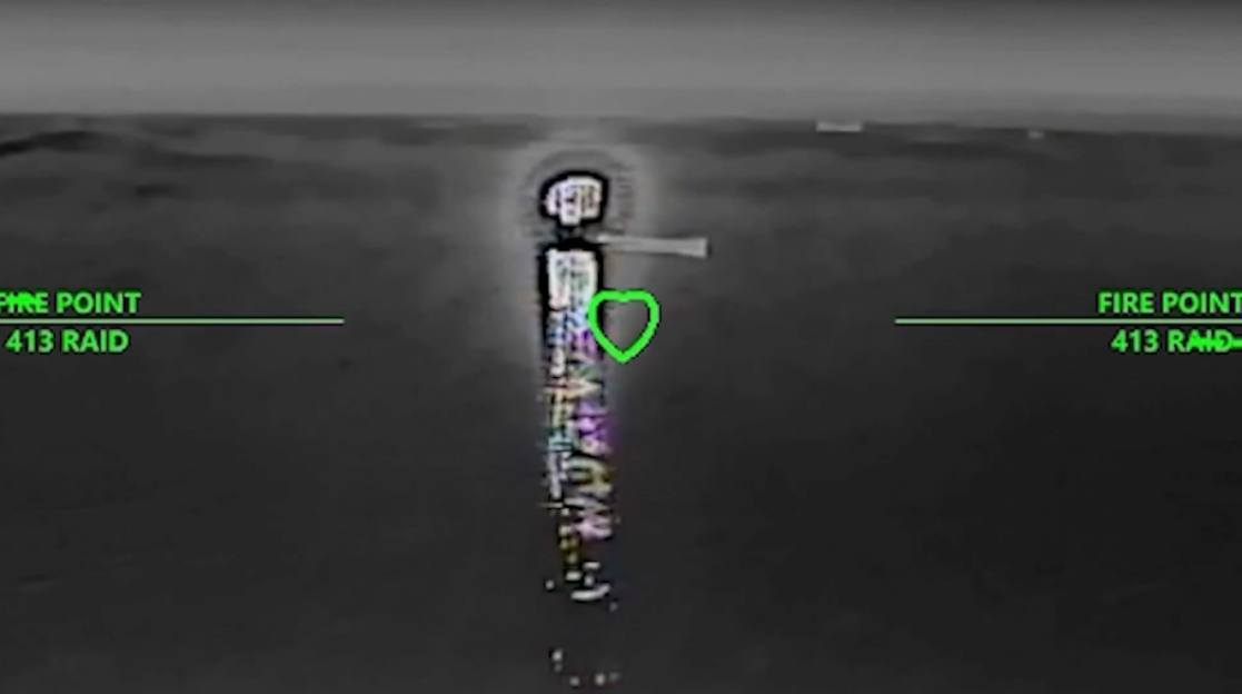 Thermal image showing an attack on a ship, with "FIRE POINT" and "413 RAID" displayed.