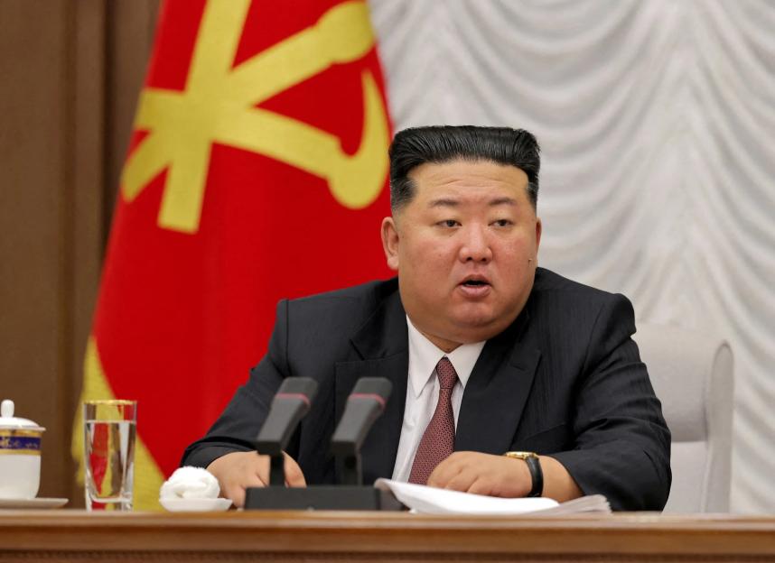 : North Korean leader Kim Jong Un speaks during an enlarged meeting of the ruling Workers' Party's Central Military Commission