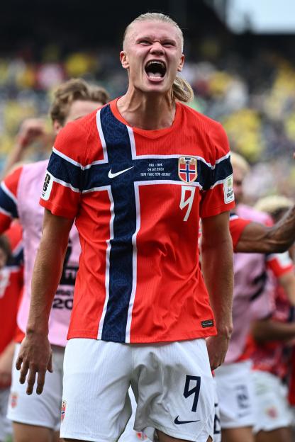 Erling Haaland of Norway celebrating during the FIFA World Cup 2026 Round Of 16 match against Brazil.