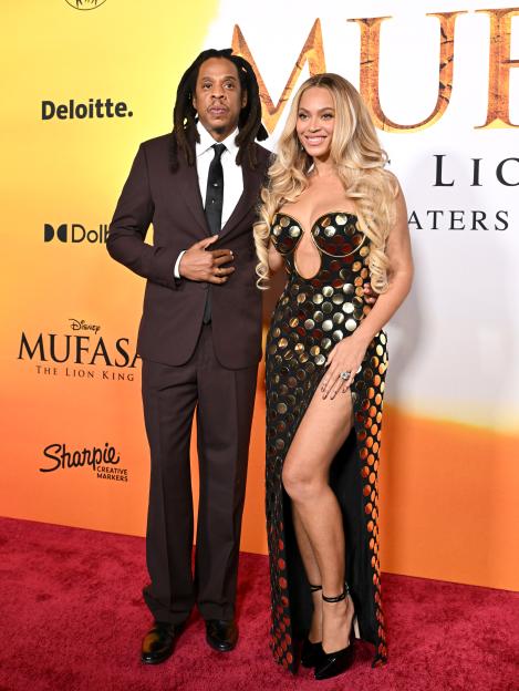 Jay-Z and Beyoncé attend the Los Angeles Premiere of Disney's "Mufasa: The Lion King" at Dolby Theatre.