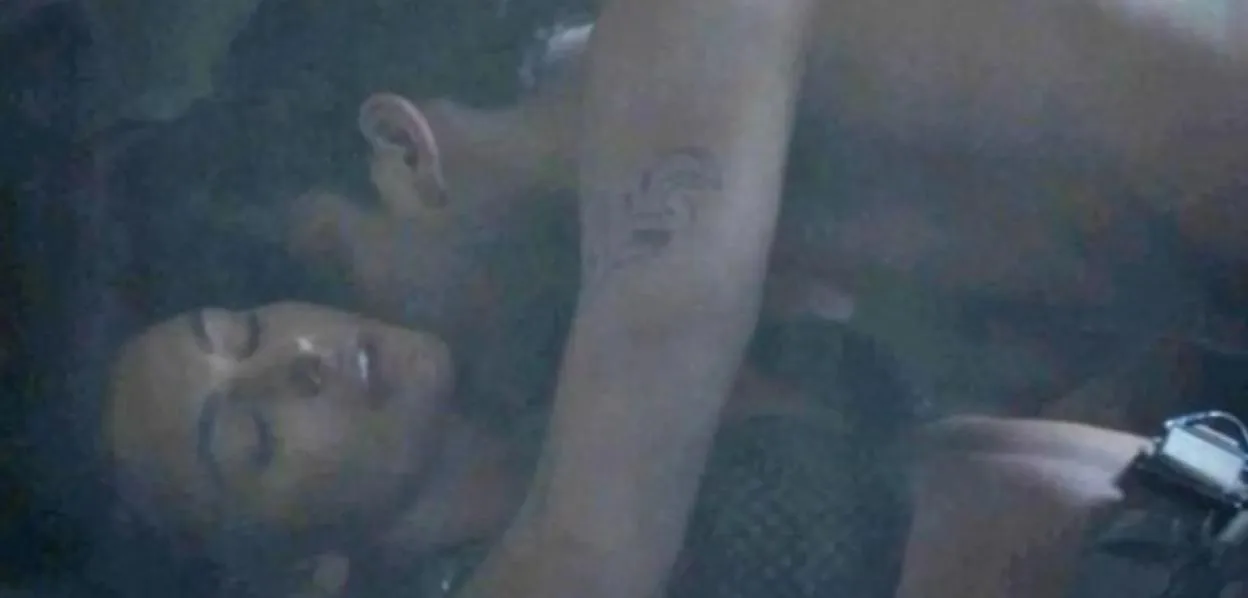 Two people embraced.