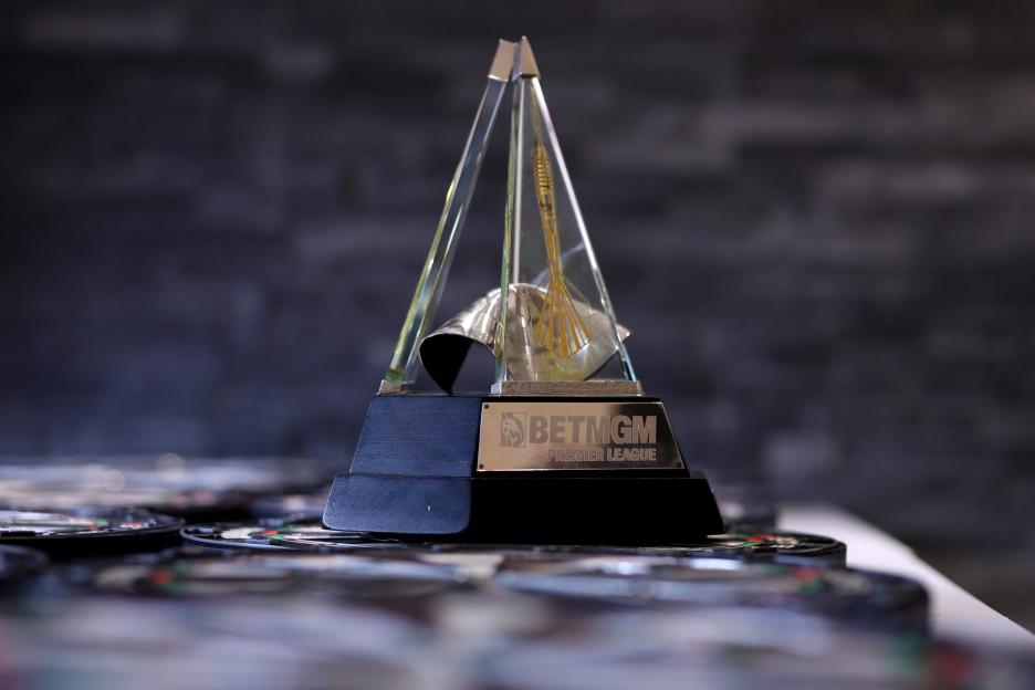 The BetMGM Premier League Darts trophy.