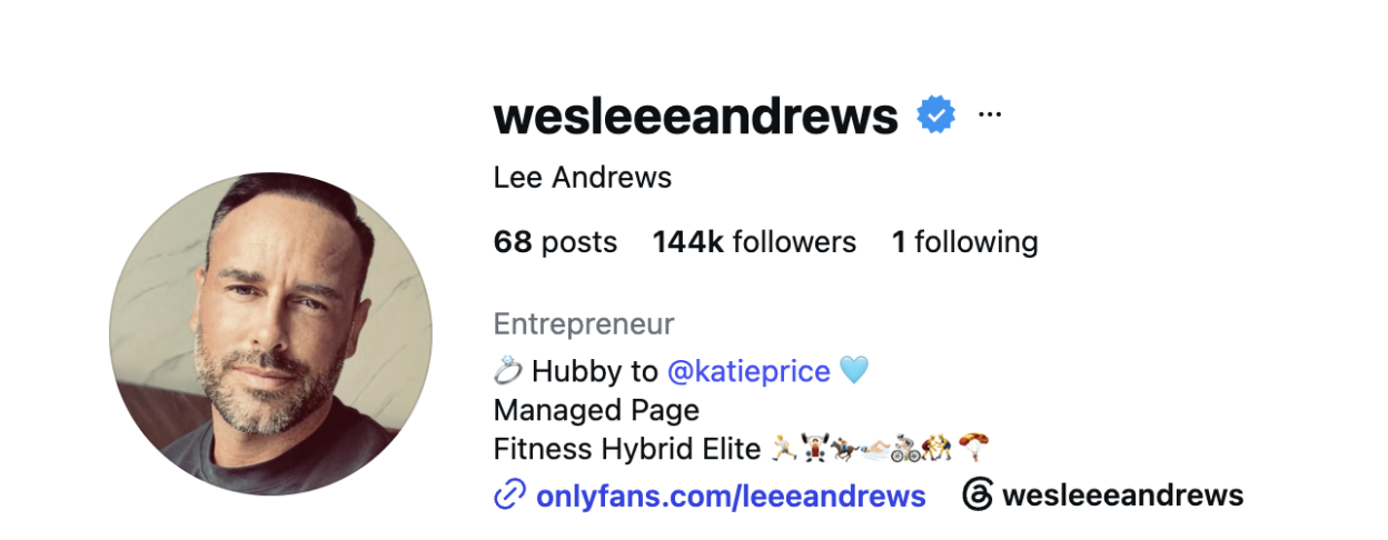 Instagram profile for @wesleeeandrews, Lee Andrews, an entrepreneur with 144k followers.
