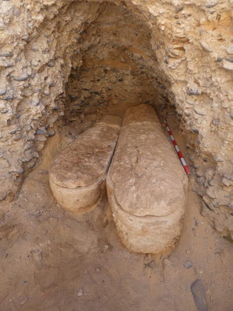 Two ancient sarcophagi discovered in an archaeological site.