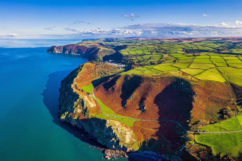 Aerial view of Valley of the Rocks, Lynton, Exmoor National Park.