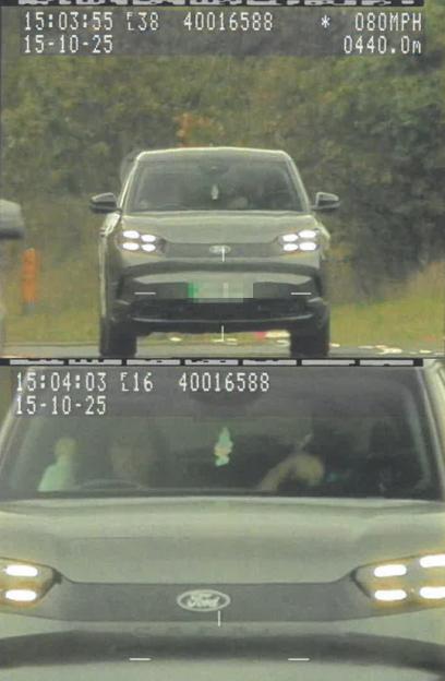 CCTV footage of Katie Price driving a Ford Capri at 80 mph.