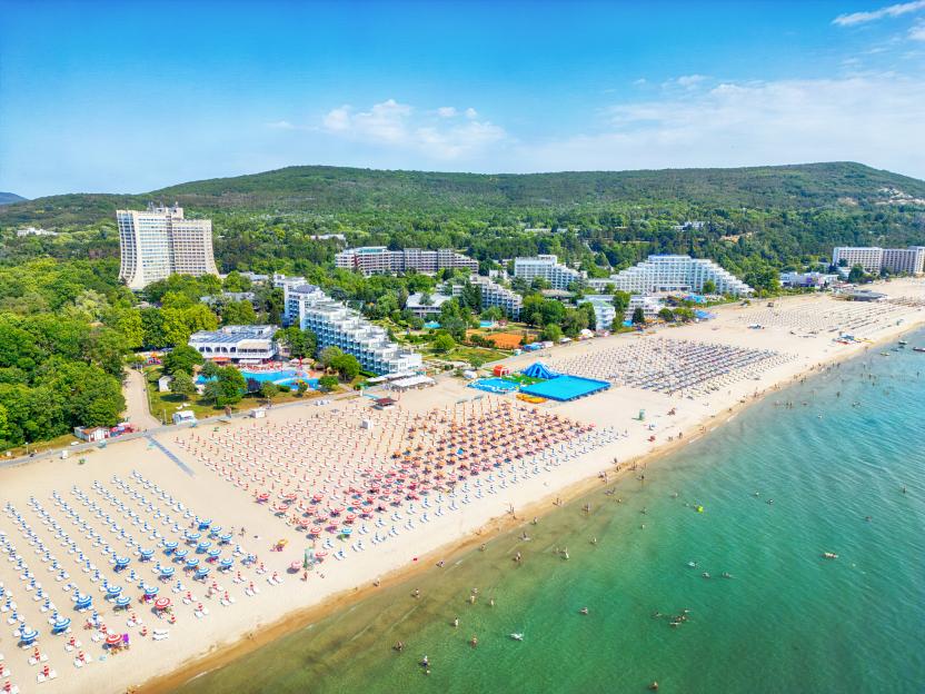 Aerial view of Albena, a Black Sea resort in northeastern Bulgaria.