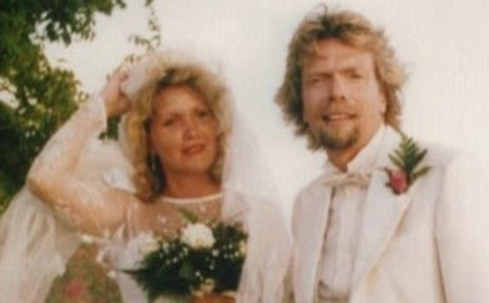 Richard Branson and Joan Templeman on their wedding day with two young children.