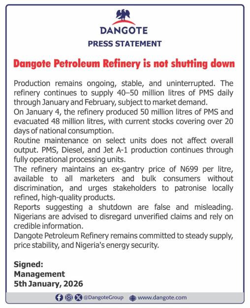 Dangote Refinery Sets the Record Straight on Shutdown Rumors