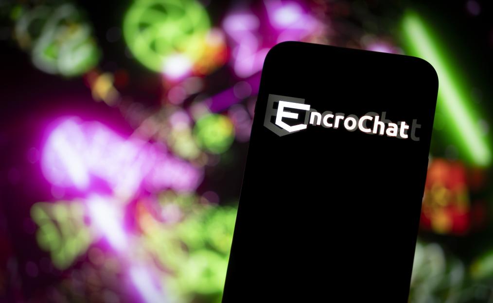 Illustration of the EncroChat logo on a phone screen.