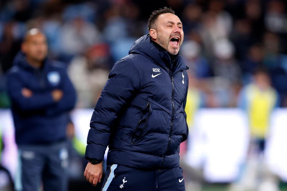 Tottenham Hotspur coach shouting on the field.