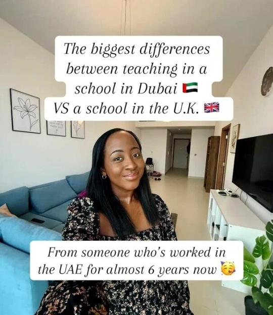 A woman sitting on a couch, discussing the major differences between teaching in Dubai and the UK.