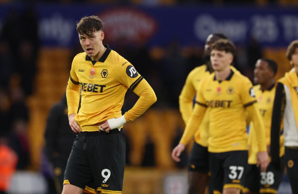 Jorgen Strand Larsen of Wolverhampton Wanderers looks dejected after defeat to Burnley.