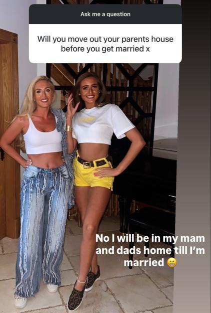 Image showing Venezuela Fury and another woman, with an Instagram "Ask me a question" box on top asking, "Will you move out your parents house before you get married x", and a response below the women that reads, "No I will be in my mam and dads home till I'm married."