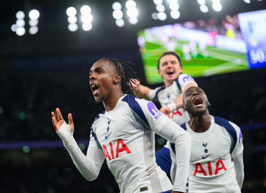 London, UK. 11th May, 2026. Tottenham Hotspur v Leeds United - Premier League - Tottenham Hotspur Stadium. Mathys Tel celebrates his goial 1-0. Picture Credit: Mark Pain/Alamy Live News