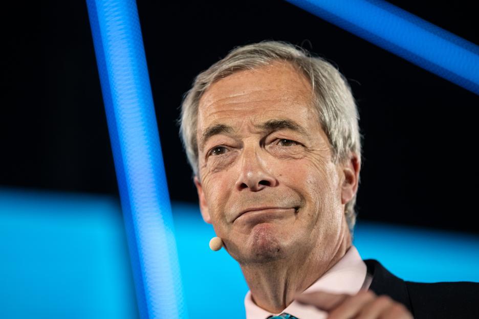 Nigel Farage speaking at a campaign rally.
