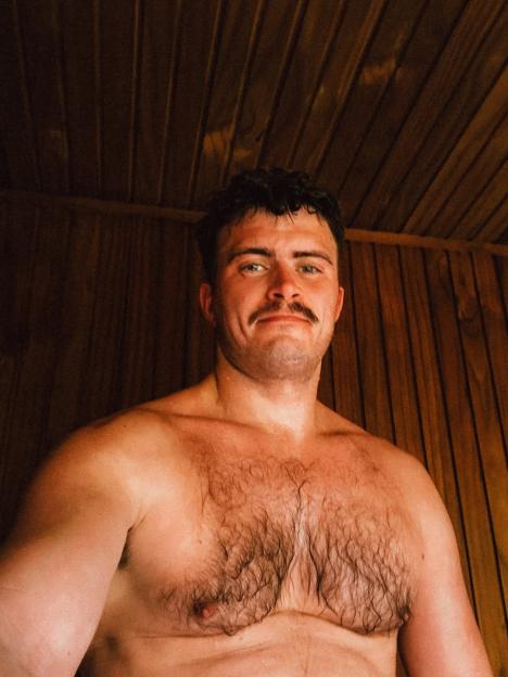 Matty from The Traitors in a sauna.