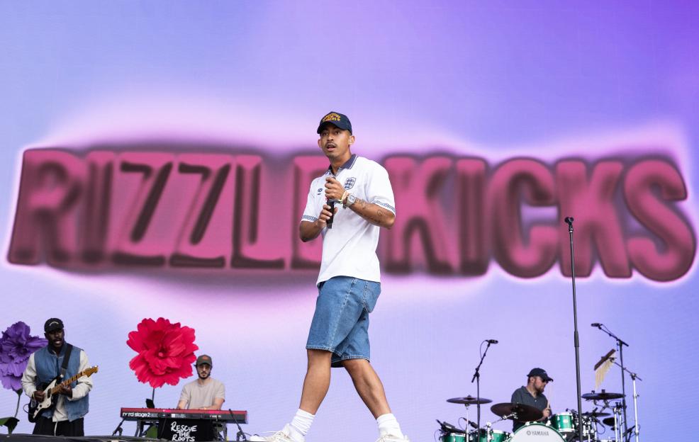 Jordan Stephens of Rizzle Kicks performing on The Other Stage during day three of Glastonbury festival 2025.
