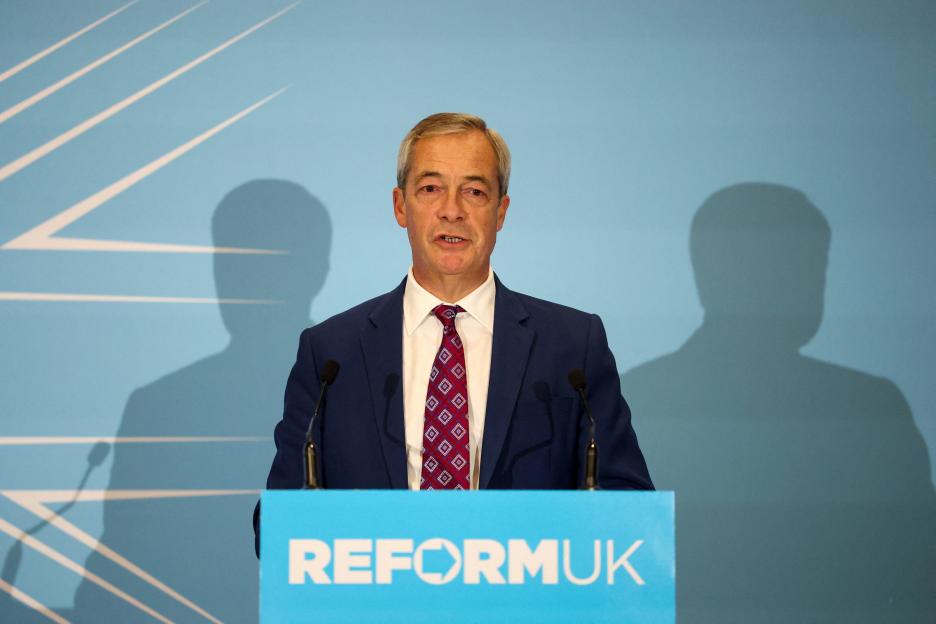 Nigel Farage, leader of the Reform UK party, speaks at a post-budget press conference.