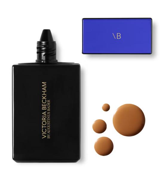 Victoria Beckham by Augustinus Bader foundation bottle with a blue box and foundation drops.