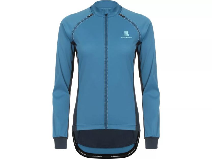 Blue long-sleeved Boardman cycling jersey with a full zipper.