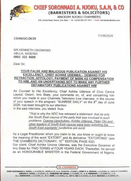Kenneth Okonkwo Hit with New N5 Billion Lawsuit Over Alleged Bribery by NDC Aspirants