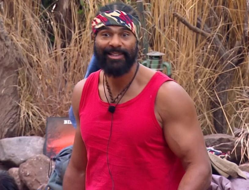 David Haye in a red tank top and camouflage bandana.