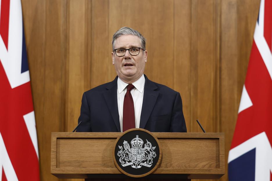 Prime Minister Sir Keir Starmer at a press conference on the Middle East situation.