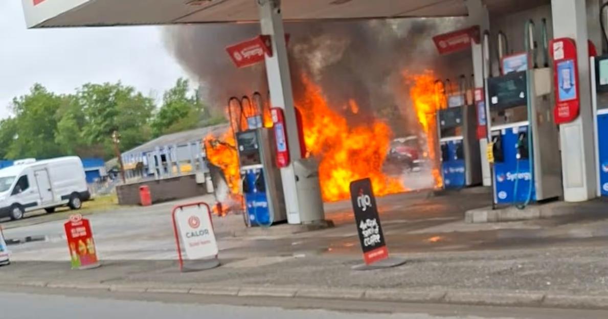 Inferno Engulfs Campervan at Petrol Station, Leaving Bystanders in Shock