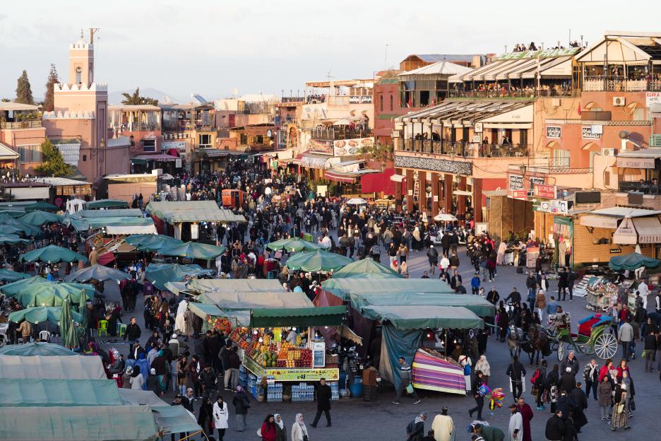 Djemaa El Fna Square in Marrakesh at Sunset, Morocco