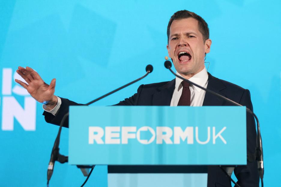 Britain's Reform UK party holds a rally with party leader Farage and new member Jenrick, in Newark