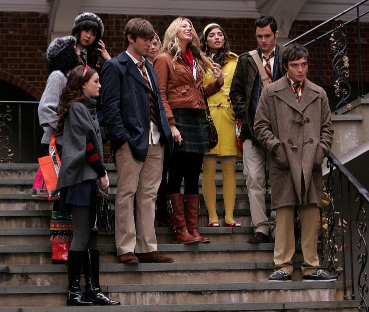 Leighton Meester, Chace Crawford, Blake Lively, Penn Badgley and Ed Westwick on the set of "Gossip Girl".