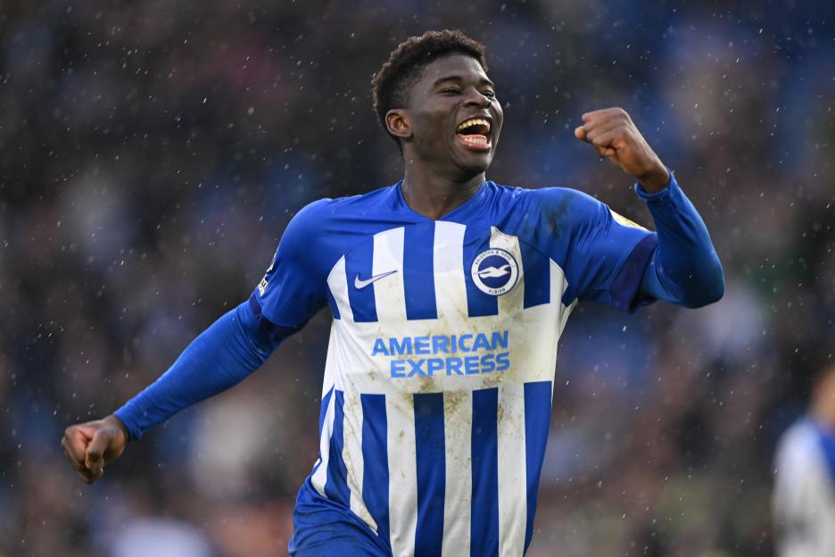 Carlos Baleba of Brighton celebrates.