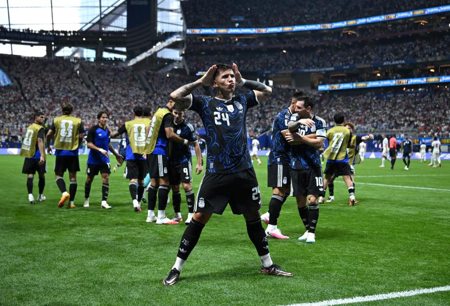 Enzo Fernandez of Argentina celebrates scoring a goal at the FIFA World Cup 2026 Semi Final.