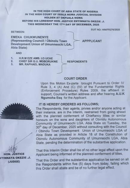 Abia Community Sparks Debate Over Chieftaincy Title Awards