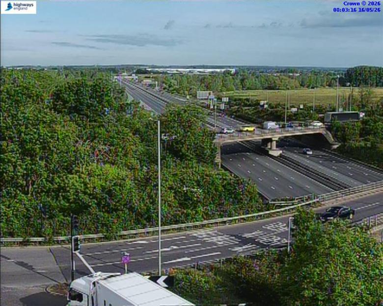 TRAFFIC CHAOS M1 closed in one direction after multi vehicle collision as drivers warned of 30-minute delays and 2 miles of congestion - M1 junstion 14 / 15, - National Highways Copyright: Nation...