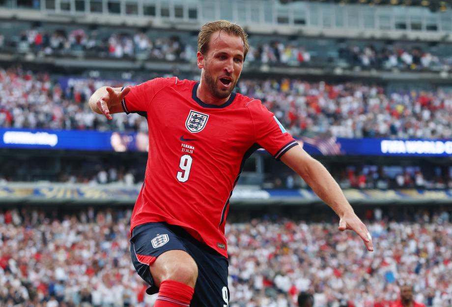 England's Harry Kane celebrating his second goal against Panama at FIFA World Cup 2026.