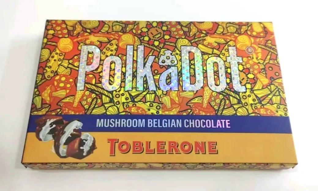 Polkadot Toblerone Mushroom Belgian Chocolate Bar box.