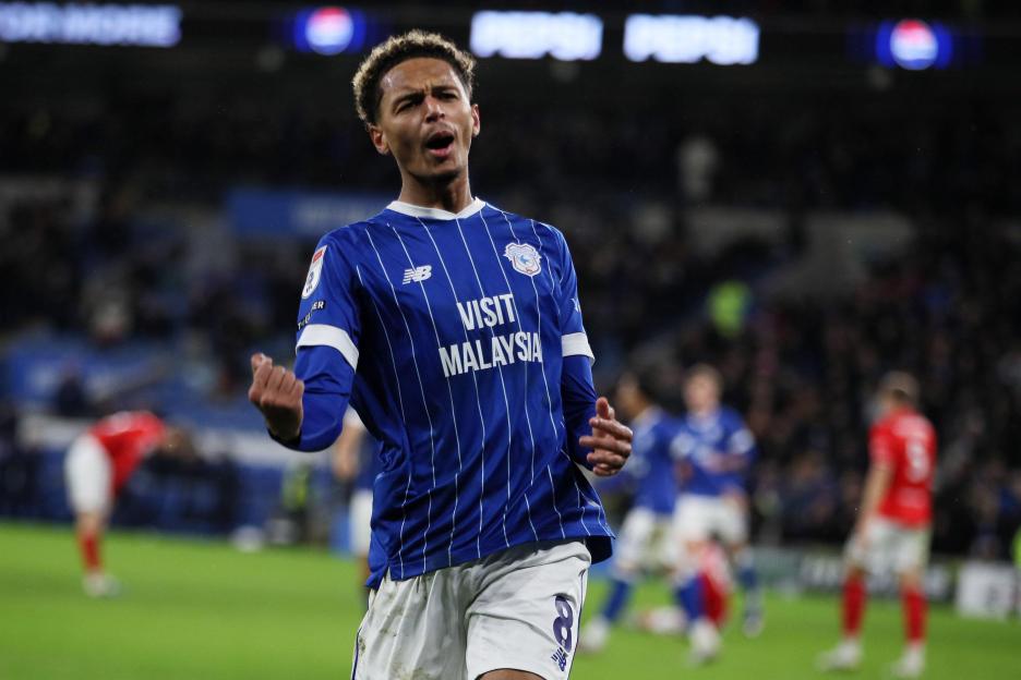 Cardiff, UK. 27th Jan, 2026. Omari Kellyman of Cardiff city celebrates after he scores his teams 3rd goal. EFL Skybet League one match, Cardiff city v Barnsley at the Cardiff City Stadium in Cardiff, Wales on Tuesday 27th January 2026. this image may