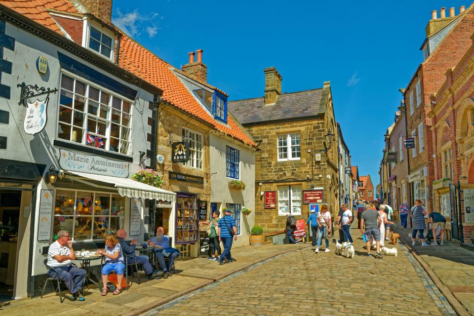 Church Street, one of the Whitby Lanes on the East bank of the River Esk in Whitby, North Yorkshire, England.